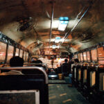 Bangkok night bus interior.