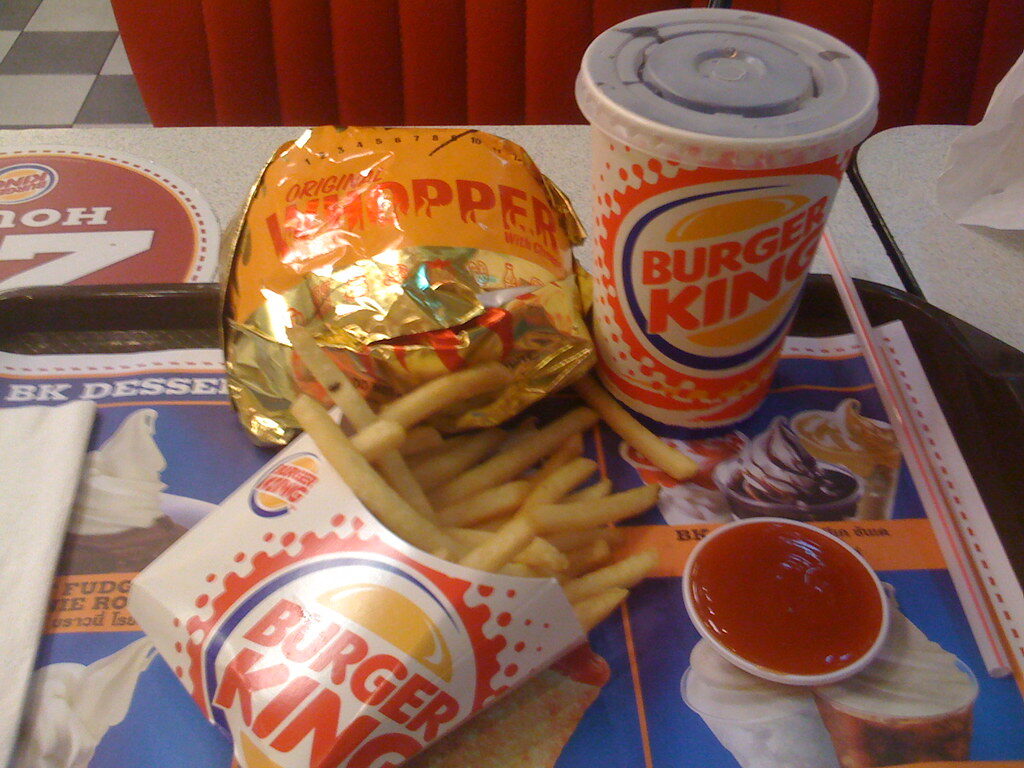 Whopper with cheese and bacon meal, Silom, Bangkok, Thailand.